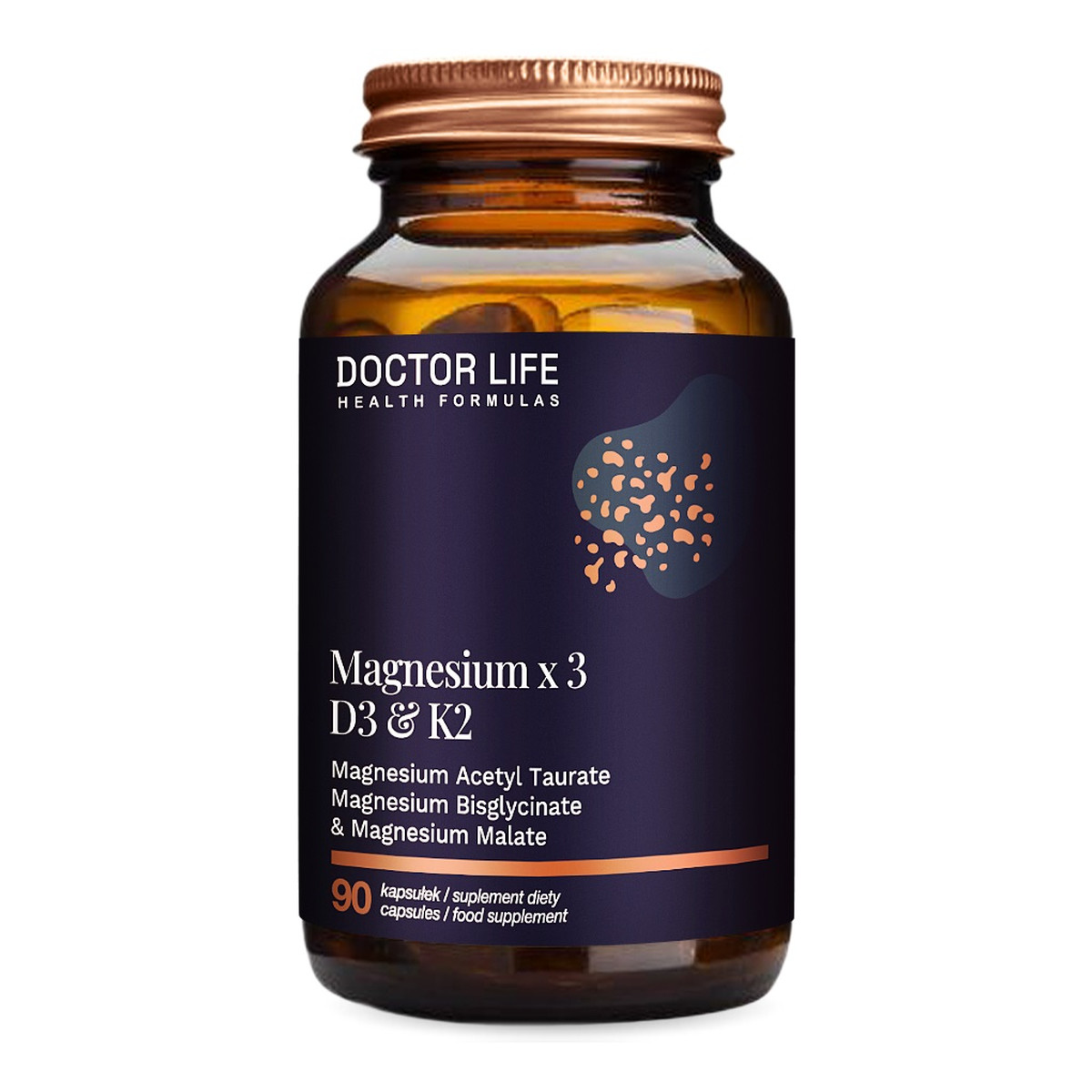 Doctor Life Magnesium x3 d3 k2 suplement diety wspierający zdrowie układu sercowo-naczyniowego i kości 90 kapsułek