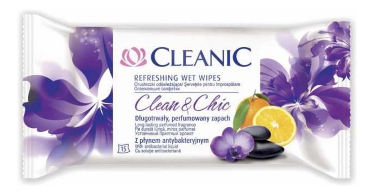 Refreshing Wet Wipes Chusteczki Odświeżające Clean & Chic 15 szt. z Płynem Antybakteryjnym
