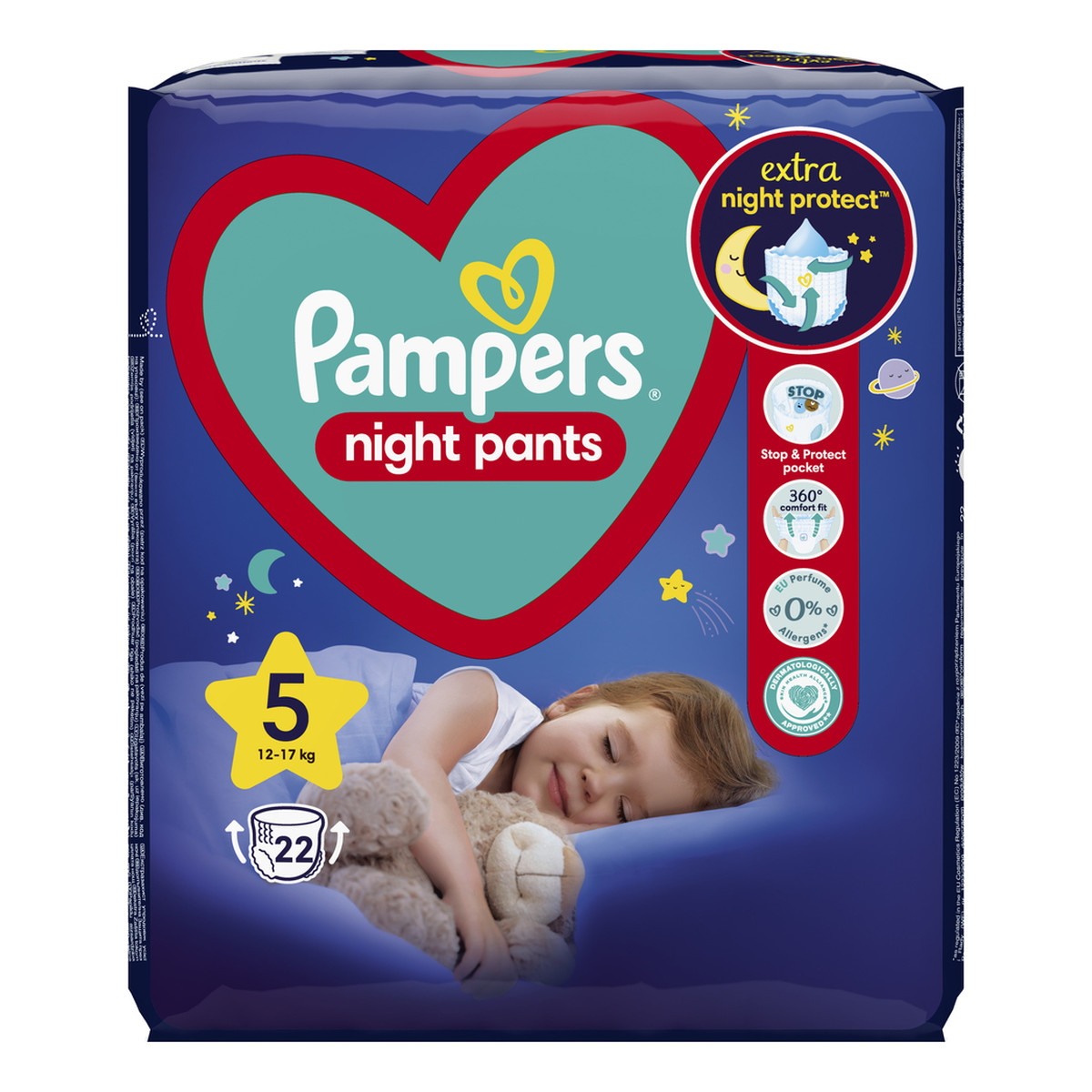 Pampers NIGHT PANTS PIELUCHOMAJTKI Rozmair 5 / 12-17kg 22 sztuki