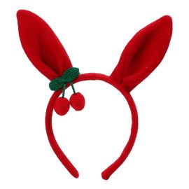 Opaska do włosów z uszami królika i wisienkami - czerwona OPK17