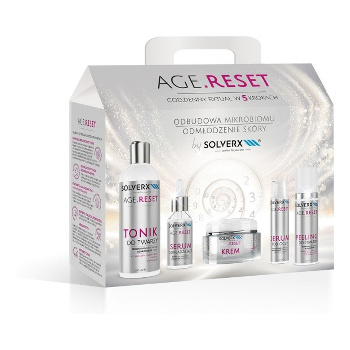 Solverx Age Reset Zestaw prezentowy (tonik do twarzy +peeling do twarzy +serum odmładzające +serum pod oczy +krem do twarzy )