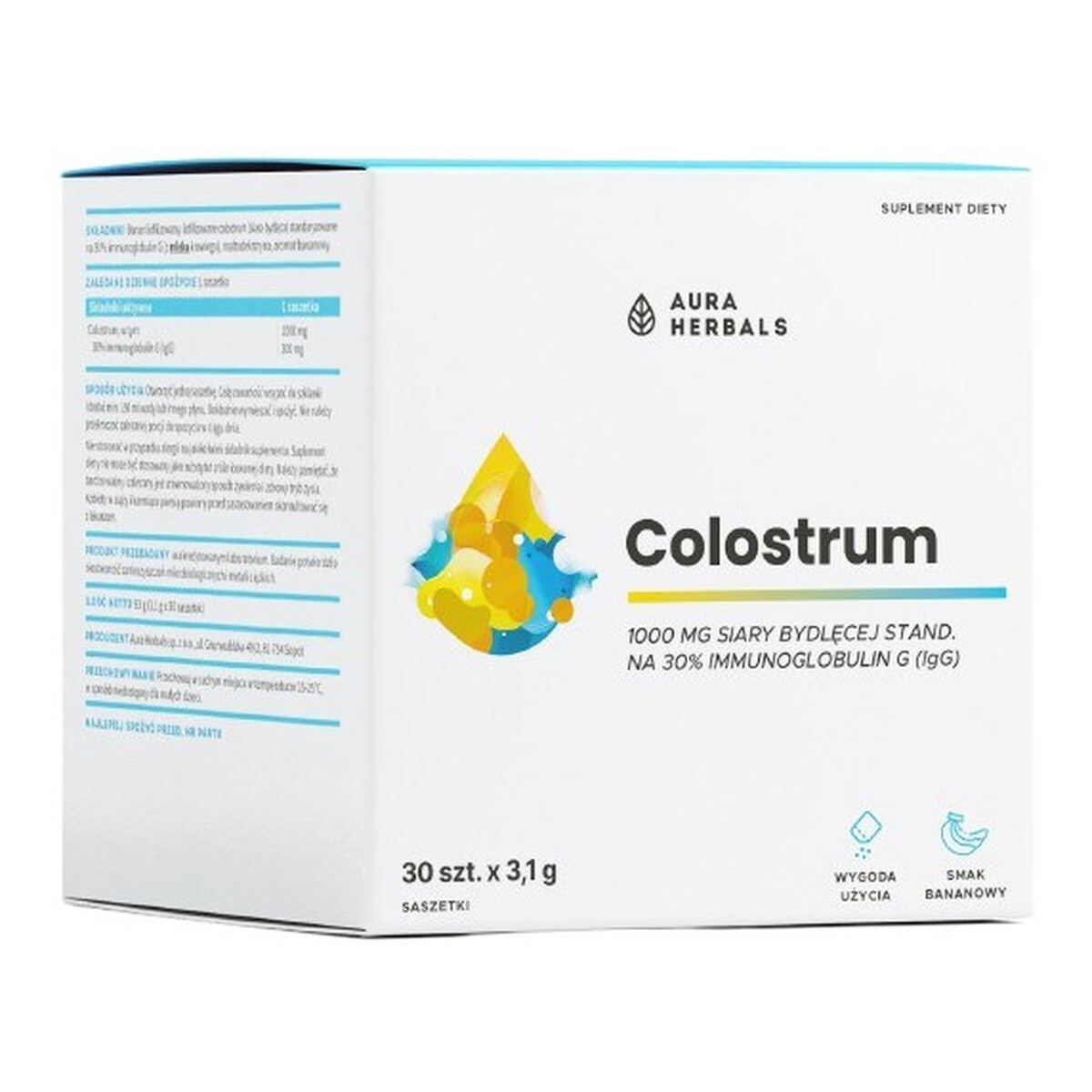 Aura Herbals Colustrum 1000g suplement diety Banan 30x3.1g