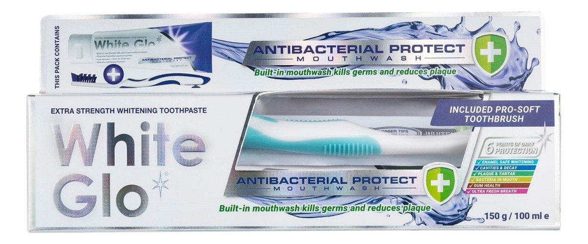 Antibacterial protect mouthwash toothpaste antybakteryjna wybielająca pasta do zębów 150g/100ml + szczoteczka