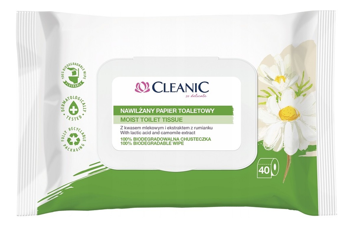 Moist Toilet Tissue Nawilżany papier toaletowy z kwasem mlekowym i ekstraktem z rumianku 40 szt.