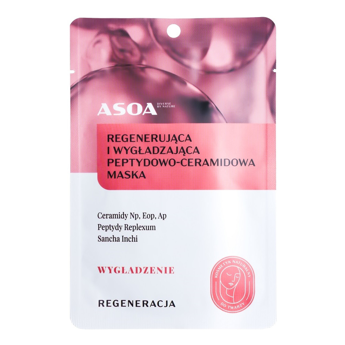 Asoa Maska w płachcie regenerująca i wygładzająca peptydowo-ceramidowa 30g