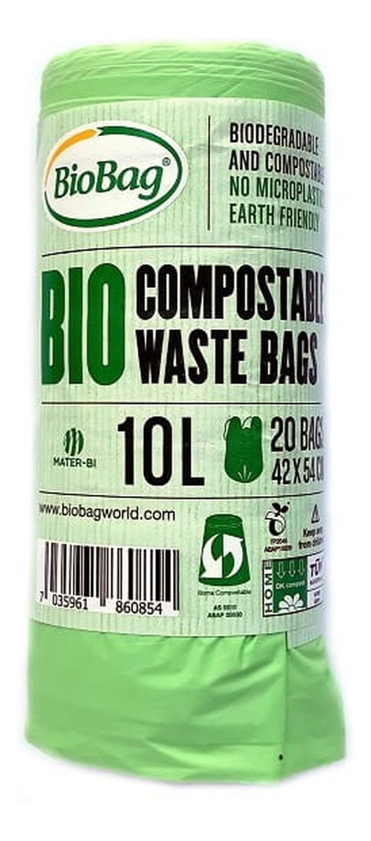 Worki na odpady organiczne i zmieszane, 100% biodegradowalne i kompostowalne,10L rolka 20 szt z banderolą