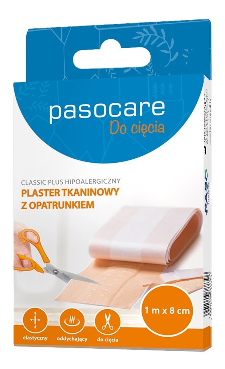 Hipoalergiczny Plaster tkaninowy z opatrunkiem - do cięcia 1m x 8cm