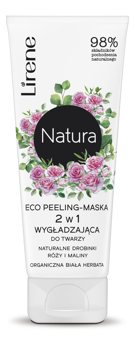 ECO PEELING-MASKA 2 W 1 WYGŁADZAJĄCA DO TWARZY NATURALNE DROBINKI RÓŻY I MALINY ORGANICZNA BIAŁA HERBATA
