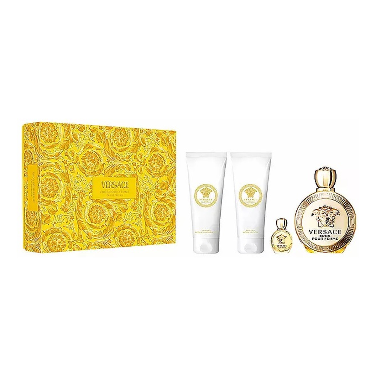 Versace Eros Pour Femme Zestaw woda perfumowana spray 100ml + woda perfumowana 5ml + żel pod prysznic 100ml + balsam do ciała 100ml