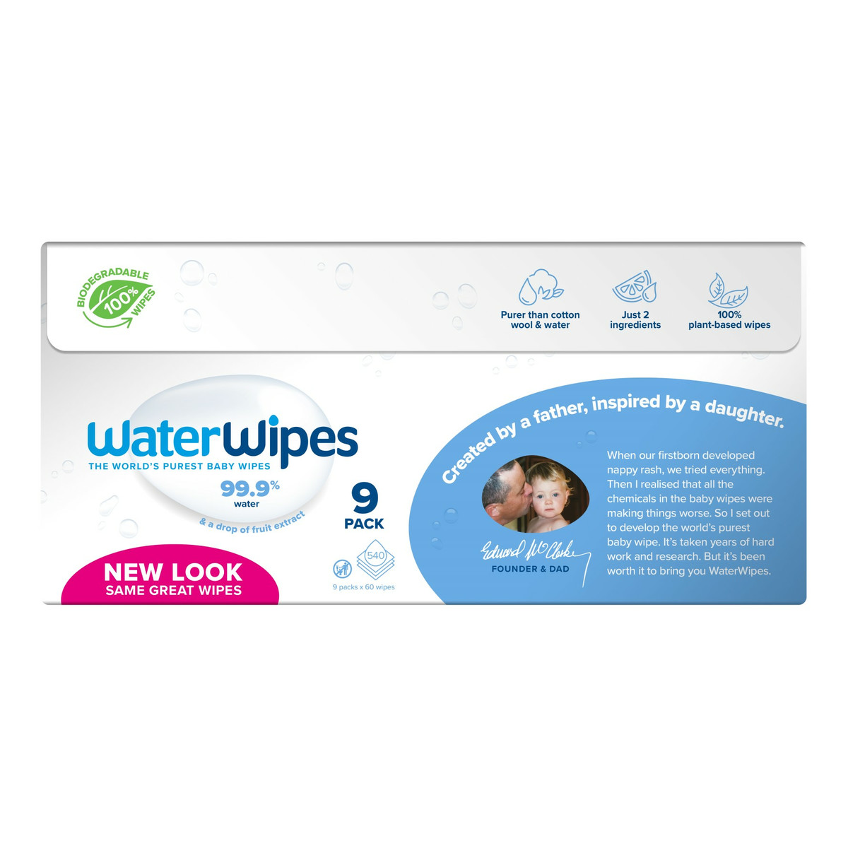 WaterWipes Chusteczki nawilżane dla dzieci BIO 99,9% wody i kropla ekstraktu owocowego 60 szt x 9 (540szt)