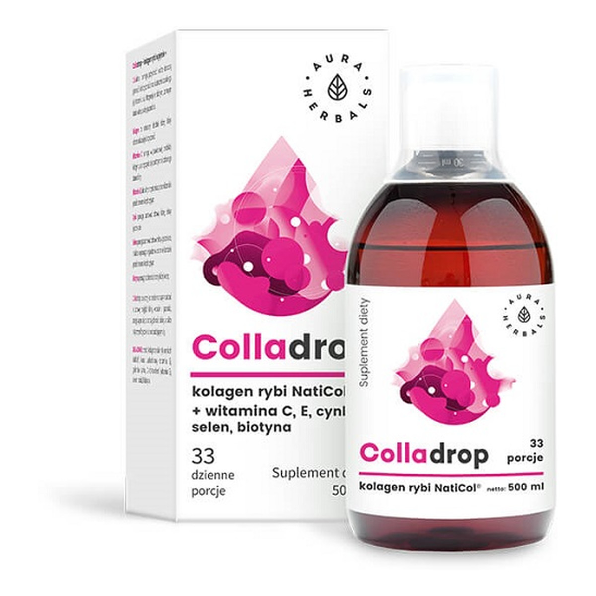 Aura Herbals Colladrop kolagen rybi + witamina c suplement diety w płynie 500ml