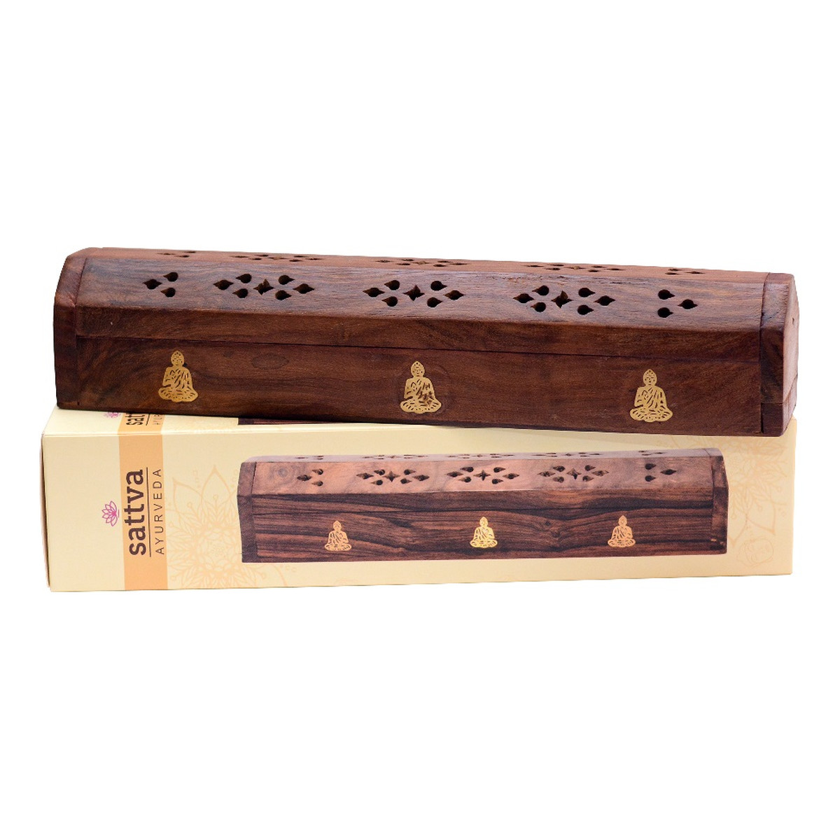 Sattva Incence wooden box drewniana podstawka na kadzidełka buddha