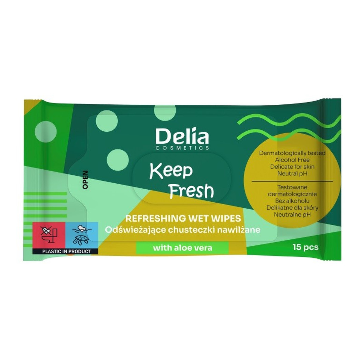 Delia Keep Fresh Odświeżające Chusteczki nawilżane - Aloe Vera 1op.-15szt