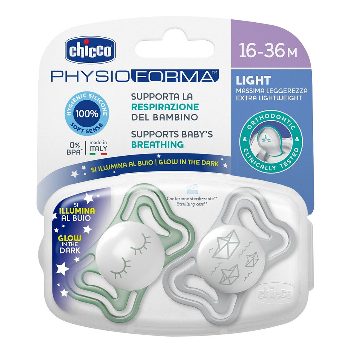 Chicco Physioforma light smoczek silikonowy uspokajający 16-36m lumi 2szt.