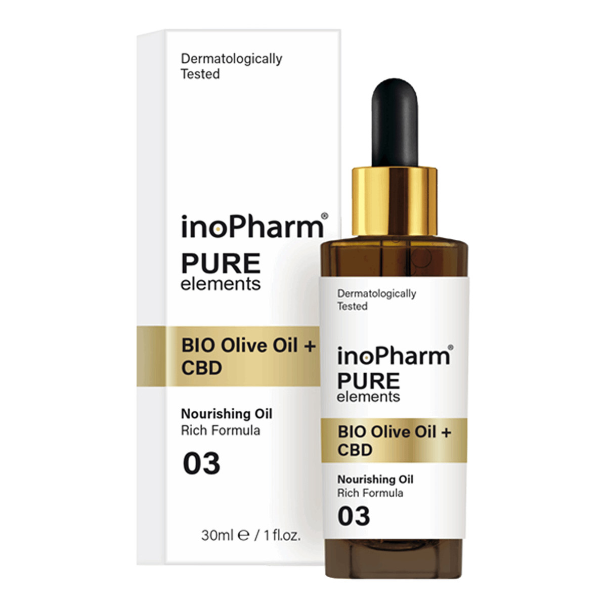 InoPharm PURE elements Serum do twarzy i szyi z kanabidiolem i organiczną oliwą z oliwek 30ml