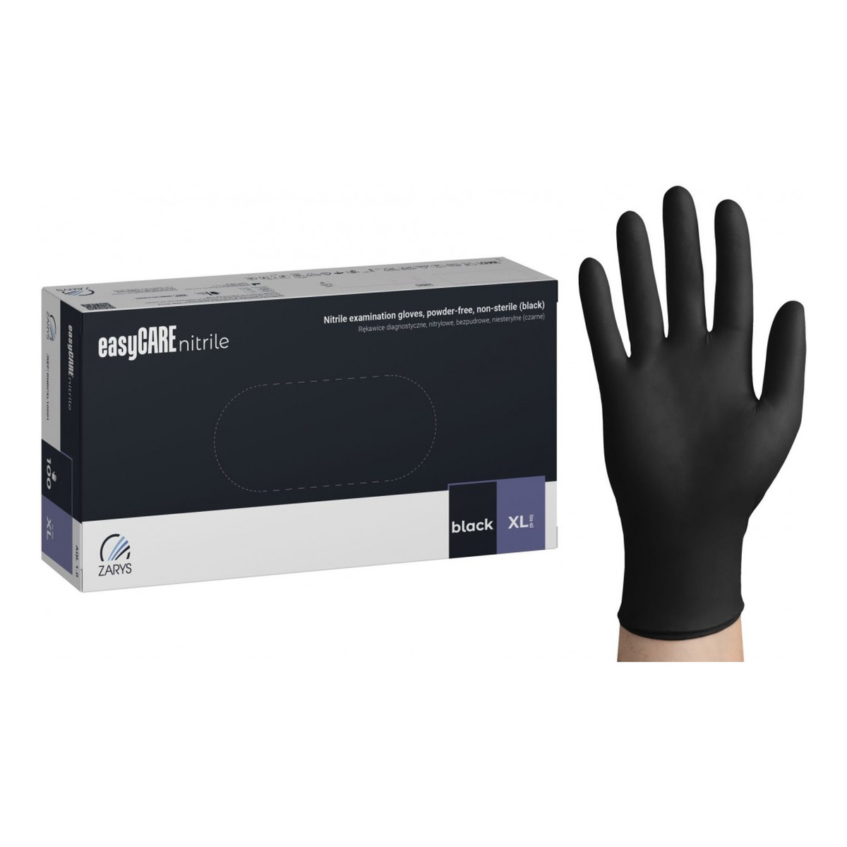 Zarys EasyCare Nitrile Rękawice diagnostyczne nitrylowe bezpudrowe niesterylne czarne XL 100szt.