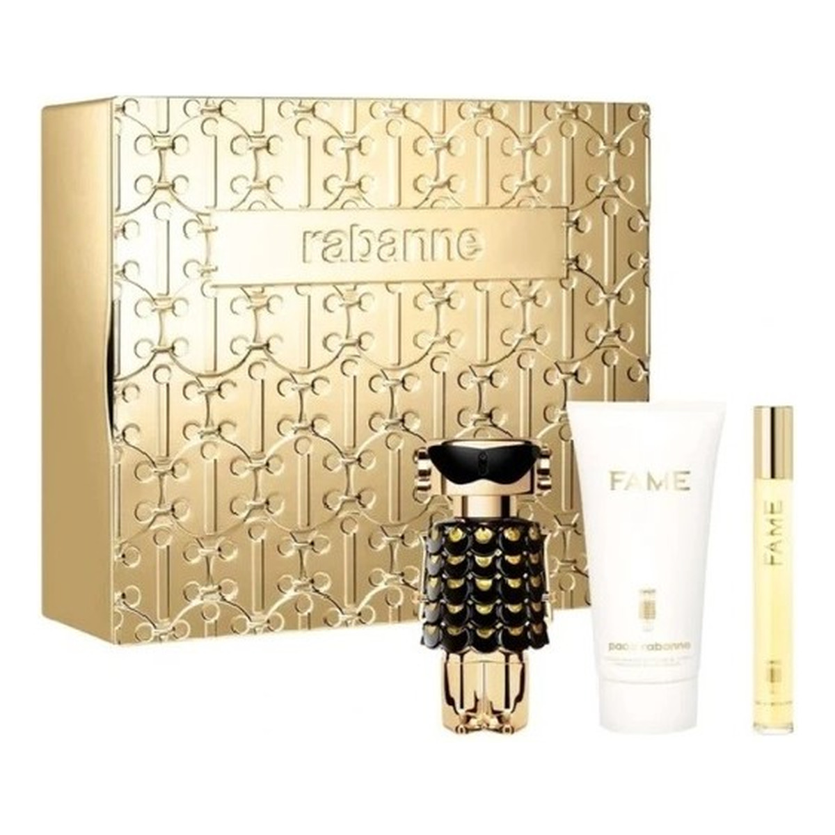 Paco Rabanne Fame Zestaw perfumy spray 50ml + balsam do ciała 75ml + miniatura perfum spray 10ml