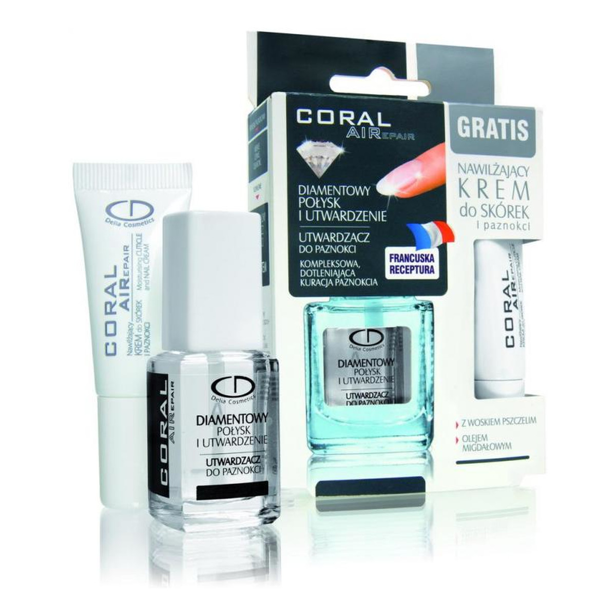 Delia Diamentowy Połysk i Utwardzenie Coral AIRepair Utwardzacz Do Paznokci i Krem Do Skórek GRATIS 16ml