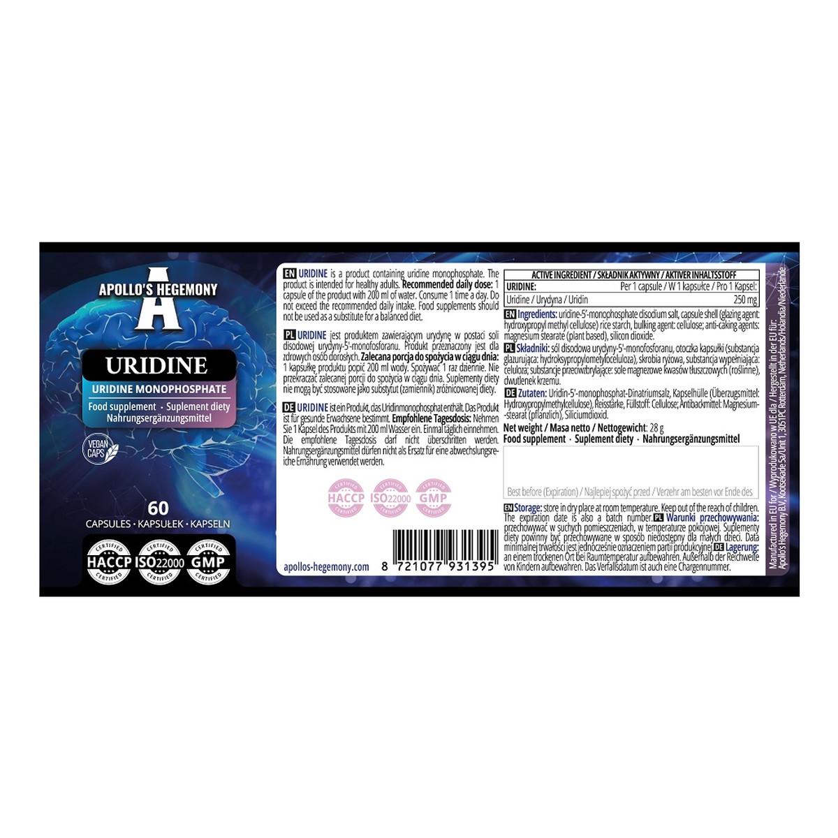Apollo's Hegemony Uridine suplement diety 60 Kapsułek