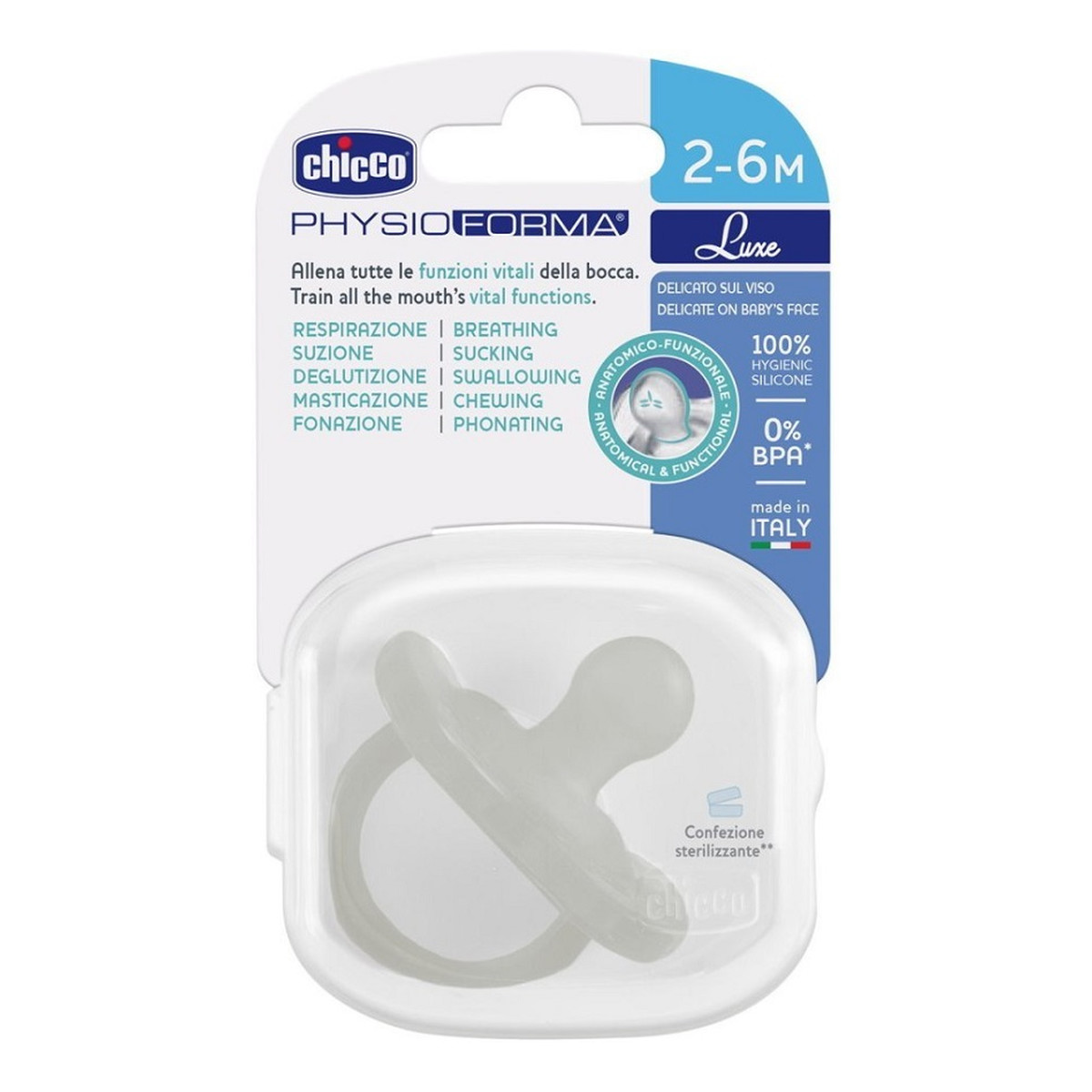 Chicco Physioforma luxe smoczek silikonowy uspokajający 2-6m szary