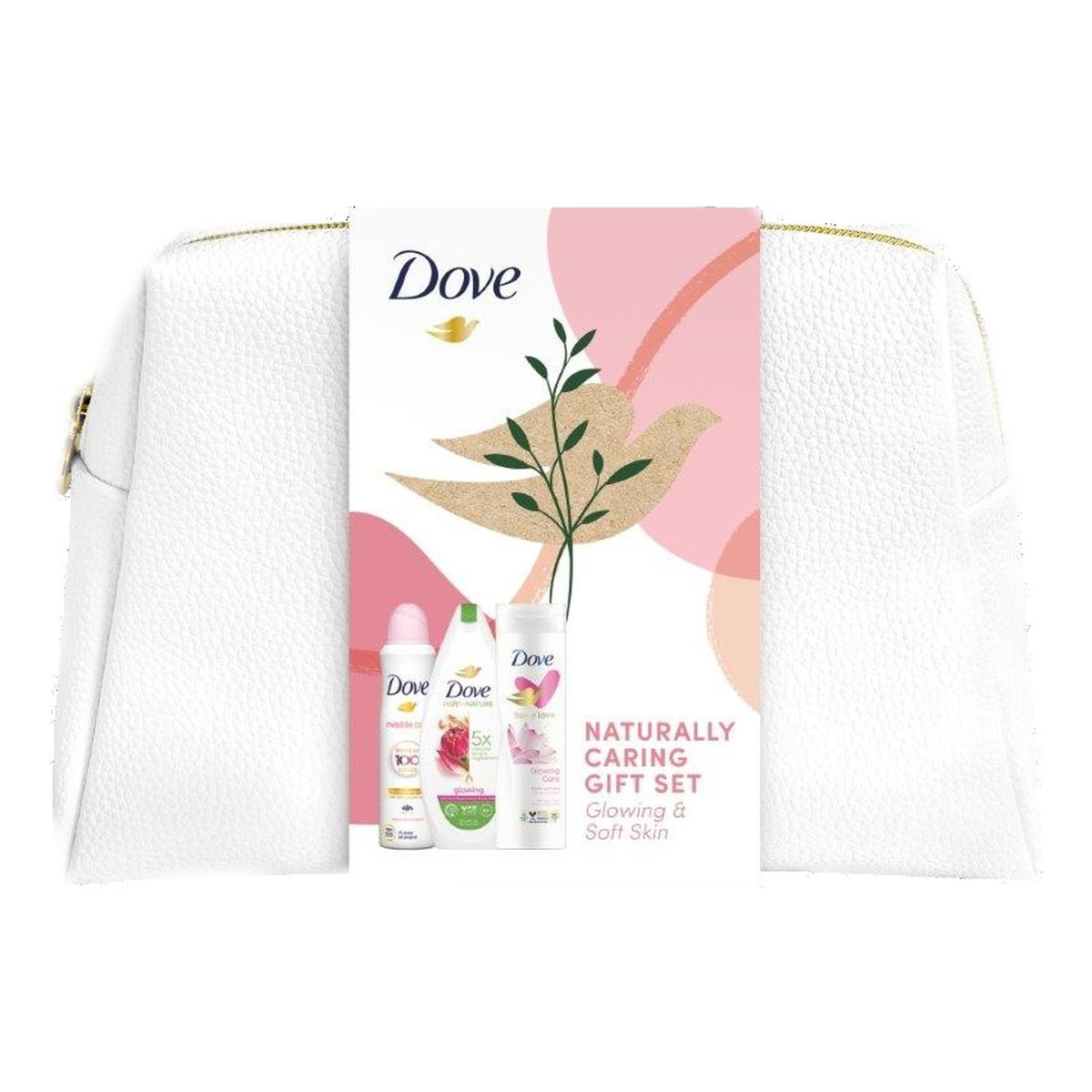 Dove Naturally Caring Zestaw prezentowy w kosmetyczce deo spray + żel pod prysznic + balsam do ciała