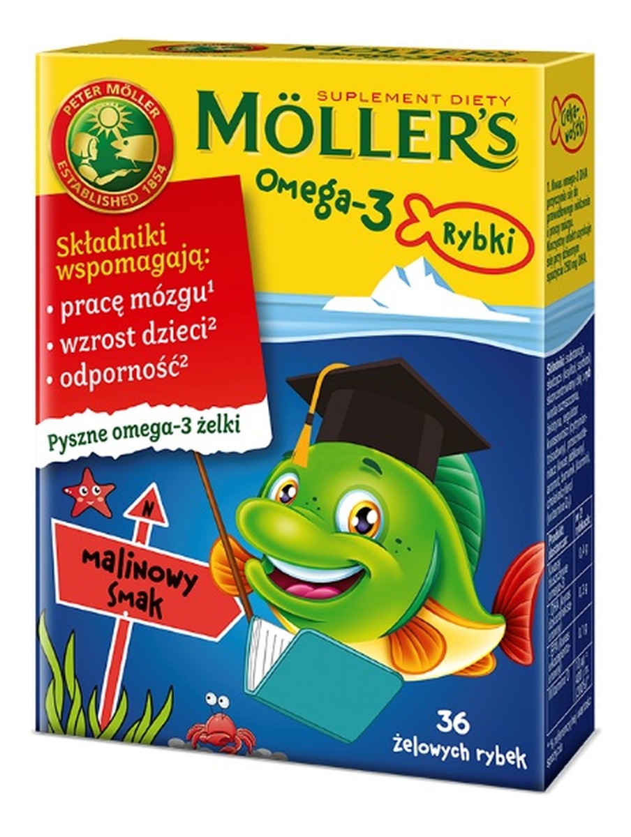 Omega-3 Rybki żelki z kwasami omega-3 i witaminą D3 dla dzieci Malinowe 36szt.