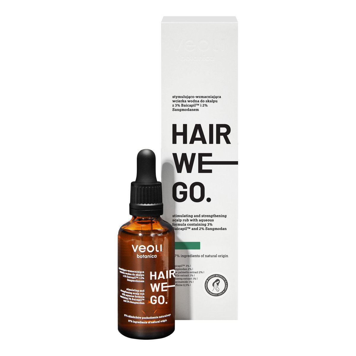 Veoli Botanica Hair We Go Stymulująco-wzmacniająca wcierka wodna do skalpu z 3% Baicapil™ i 2% Sangmodanem 50ml