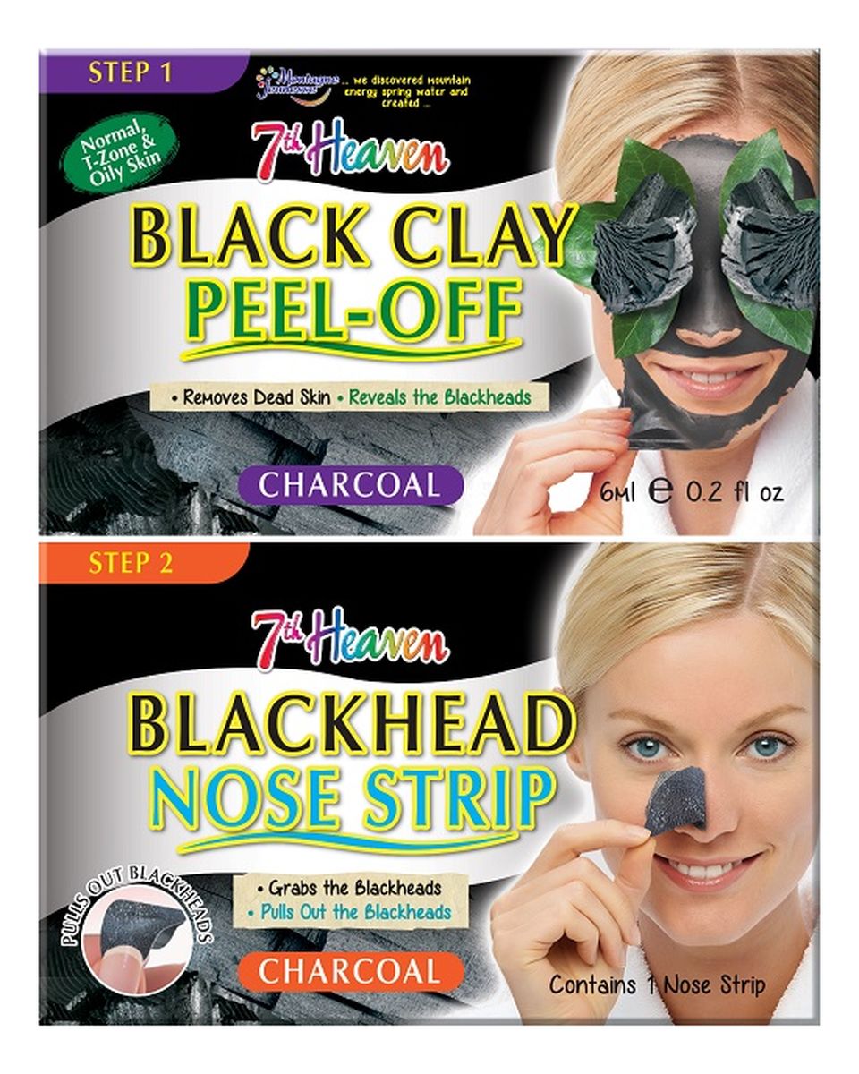 Duo Black Clay Peel Off Węglowa maseczka do twarzy Black Clay + Blackhead Nose Strip pasek na nos niwelujący zaskórniki