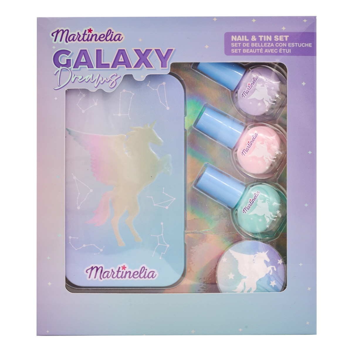 Martinelia Galaxy Dreams Nails&Tin Box Zestaw lakier do paznokci 3szt + pilniczek + etui na lakiery