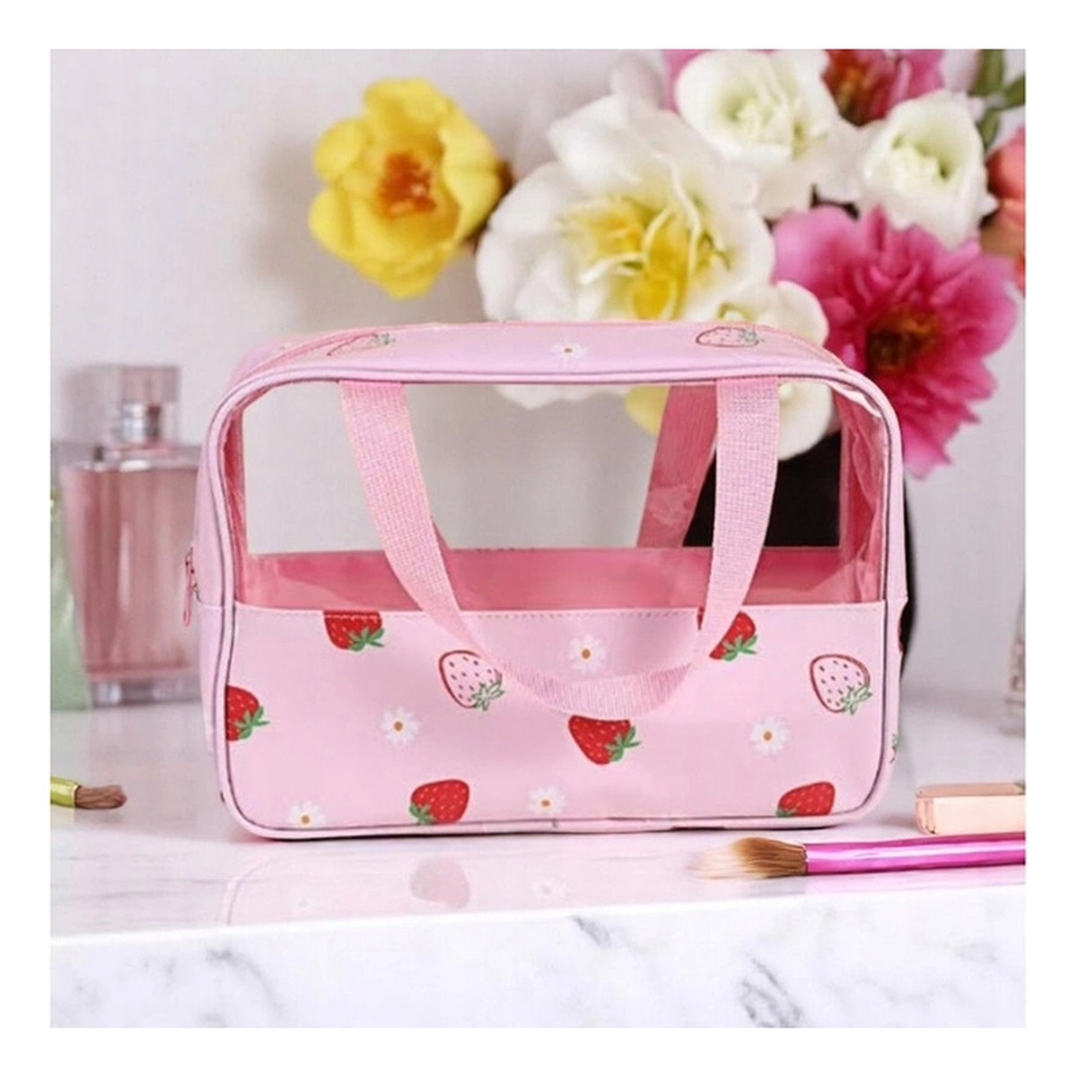 Ecarla Kosmetyczka rozkładana przenośna kuferek rozmiar M 31x10x20cm TRUSKAWKI KS148