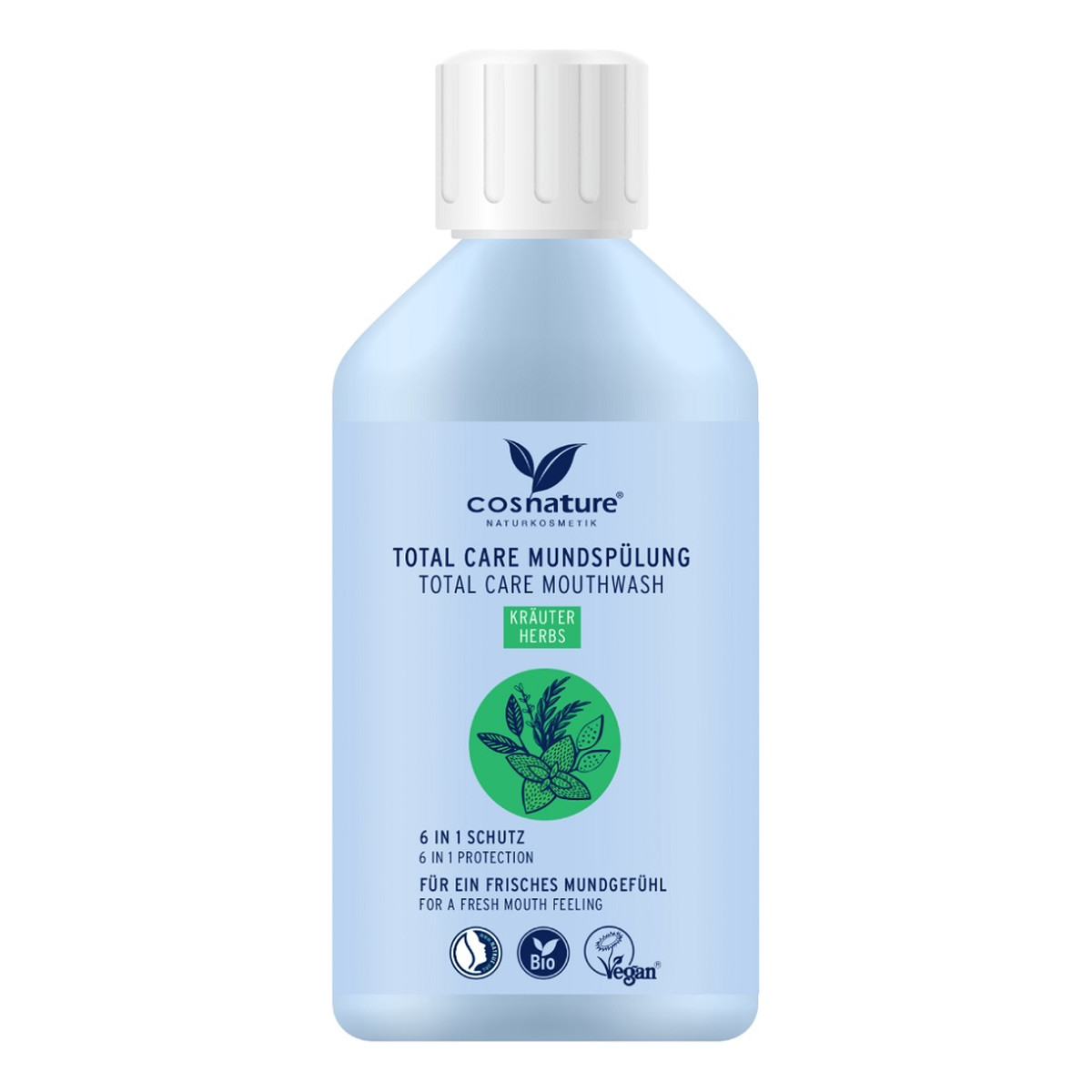 Cosnature Total care mouthwash płyn do płukania ust 6w1 o smaku ziołowym z fluorem 300ml