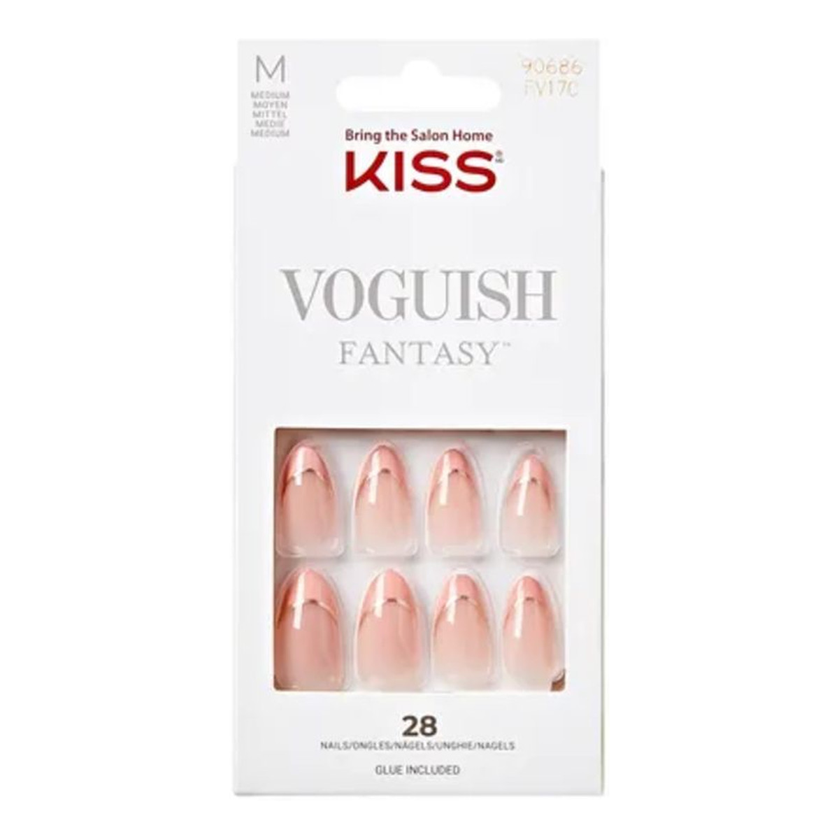 Kiss Sztuczne paznokcie na klej Voguish Fantasy French, Pink French Tips, Medium, Almond Shape