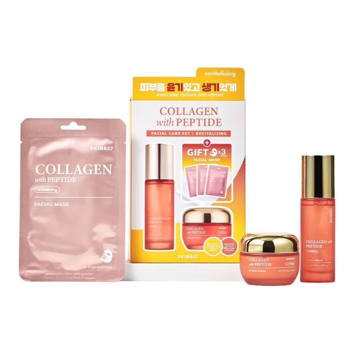 Skin627 Collagen With Peptide Serum do twarzy 50ml + krem do twarzy 50g + maseczki do twarzy 3x22ml Z