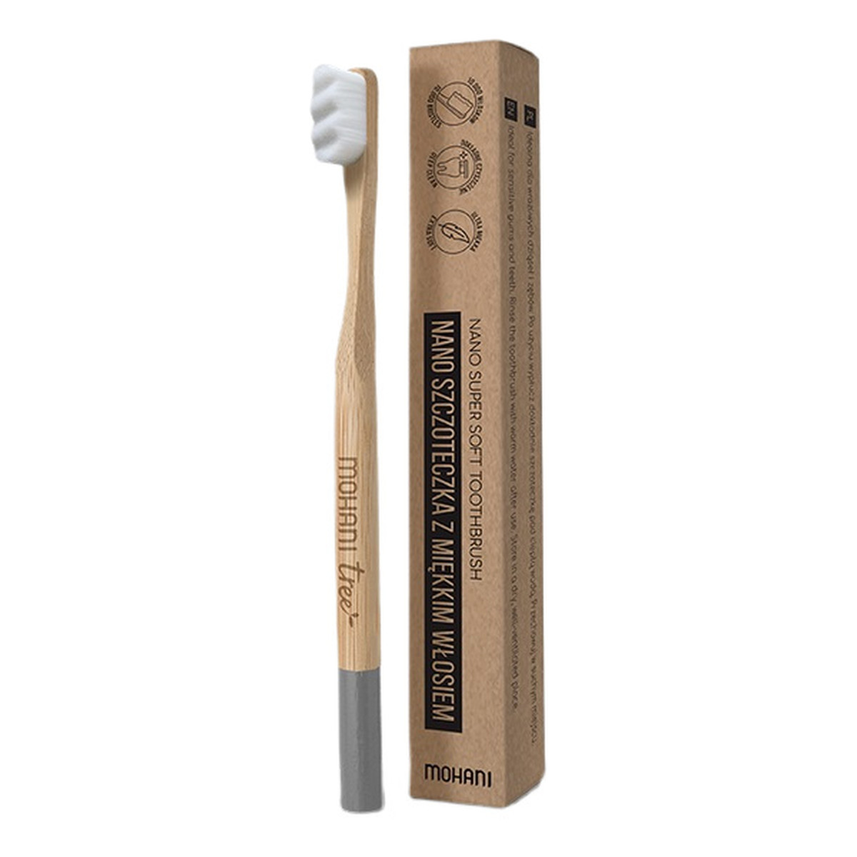 Mohani Nano szczoteczka bambusowa do zębów Szara