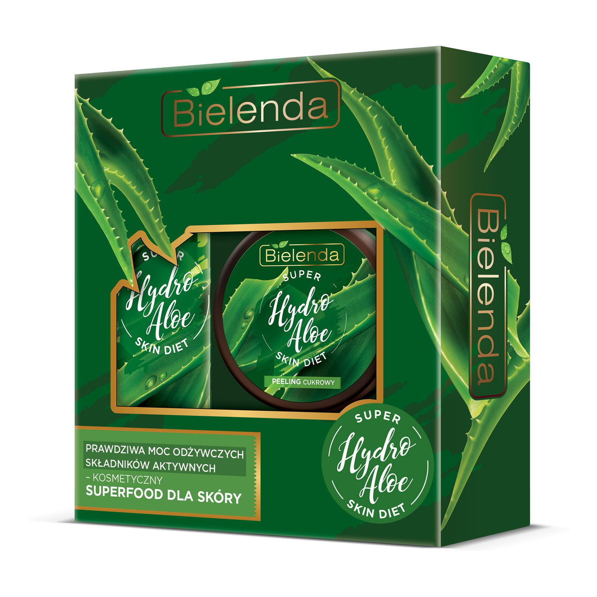 Bielenda Super Skin Diet Hydro Aloe Zestaw nawilżający olejek do kąpieli i pod prysznic 400 ml + peeling cukrowy do ciała 350 g 350g
