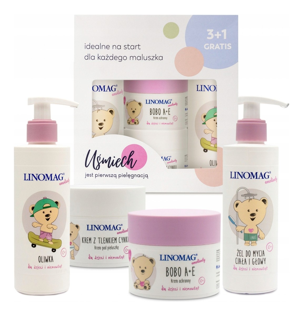 Zestaw 3+1 Idealne na start Krem Bobo+ Krem z cynkiem + Oliwka + Żel