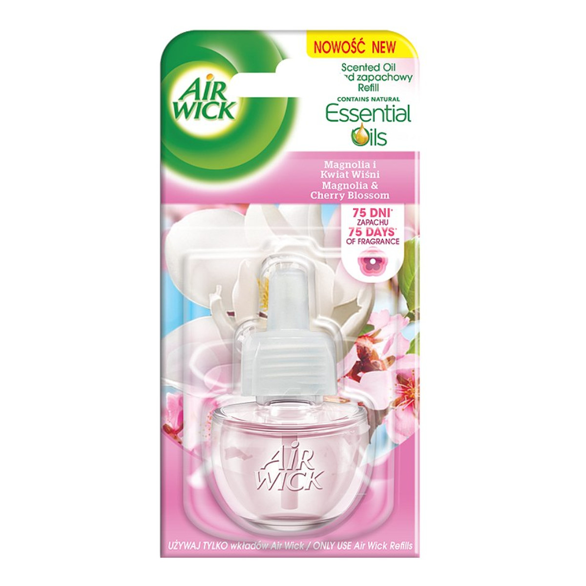 Air Wick Essential Oils wkład do elektrycznego odświeżacza powietrza Magnolia i Kwiat Wiśni 19ml