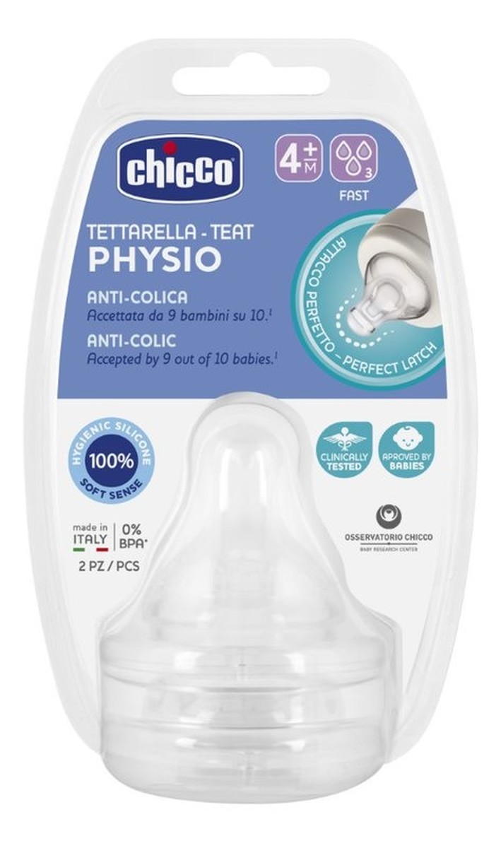 Physio smoczek antykolkowy na butelkę przepływ szybki 4m+ 2szt