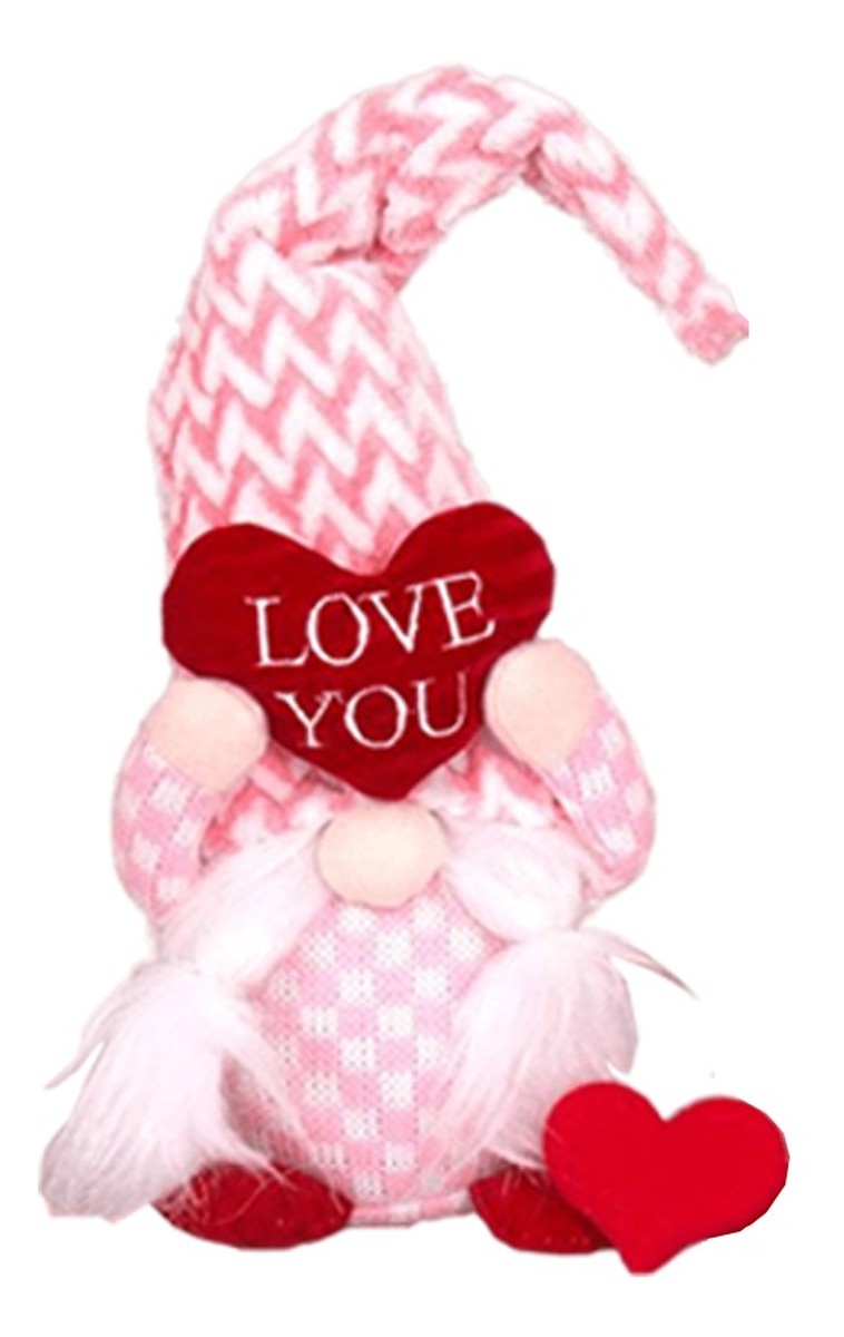 Maskotka krasnal siedzący "love you"-różowa jodełka 1szt