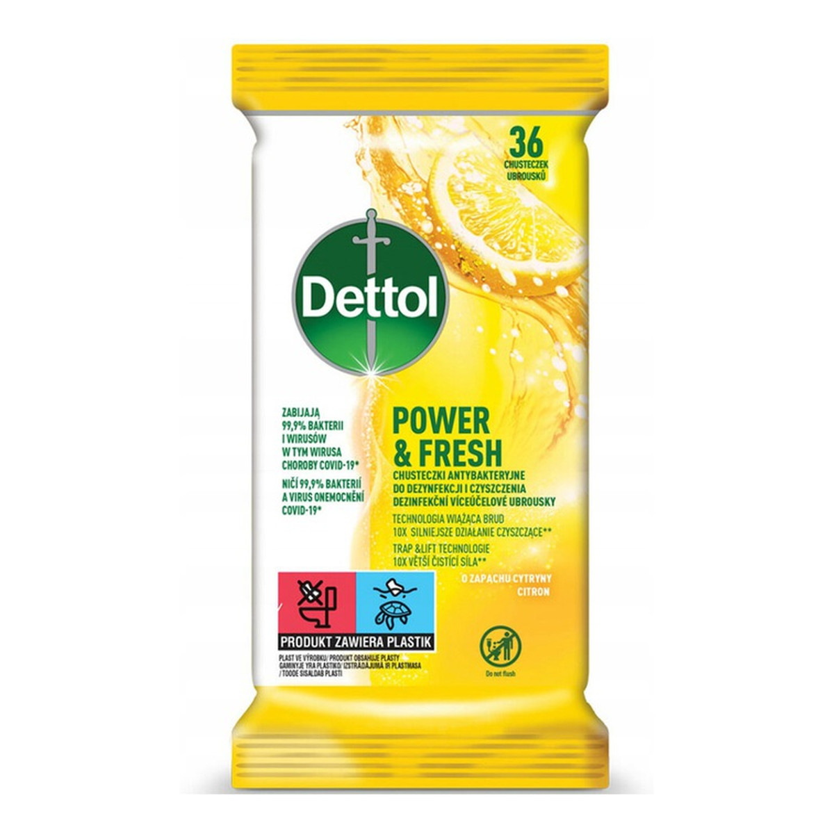 Dettol Power & Fresh chusteczki antybakteryjne do dezynfekcji i czyszczenia Cytryna 36szt.