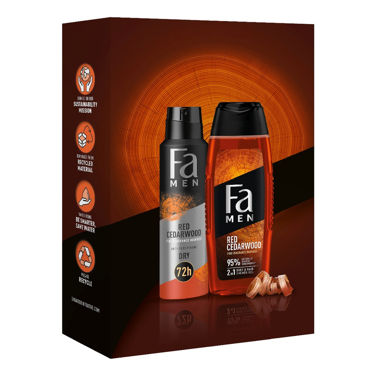 Fa Men Red Cedarwood Zestaw antyperspirant w sprayu 150ml + żel pod prysznic 250ml