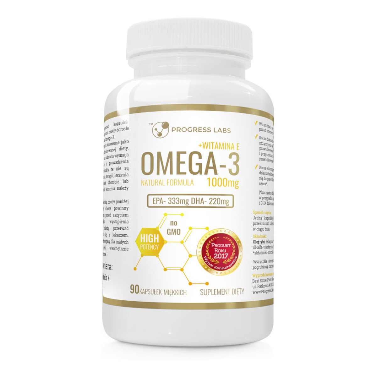 Progress Labs Progress labs_omega 3 + witamina e 1000mg no gmo suplement diety 90 kapsułek miękkich