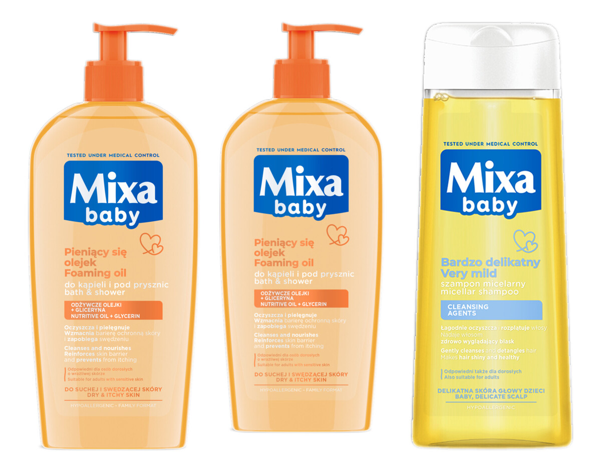 Delikatny Płyn Do Kąpieli i Mycia z Olejkiem 2x400ml + Bardzo delikatny szampon 300ml