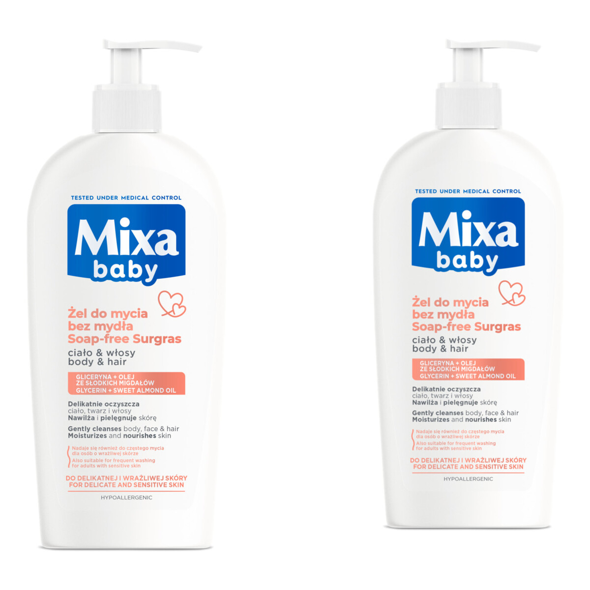 Mixa Baby Łagodny Szampon i Płyn Do Kąpieli 2w1 2x400ml