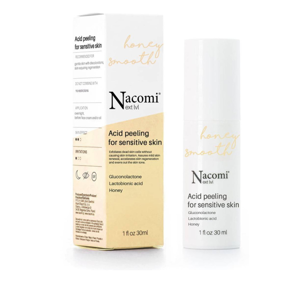 Nacomi Next Level Peeling kwasowy do cery wrażliwej, Glukonolakton i kwas laktobionowy 30ml