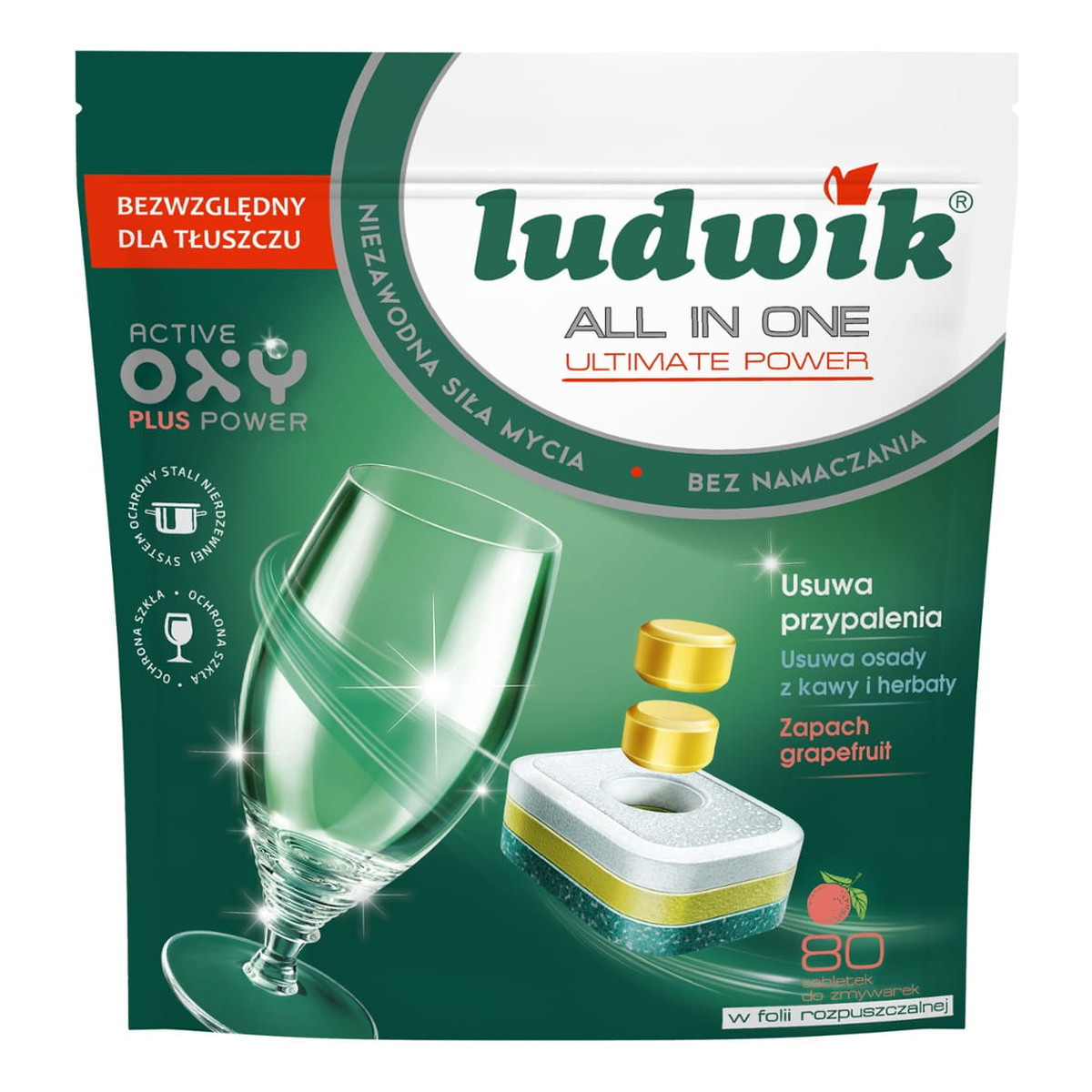 Ludwik All in one tabletki do zmywarek Active Oxy Plus Power Ultimate Grapefruit 80 szt