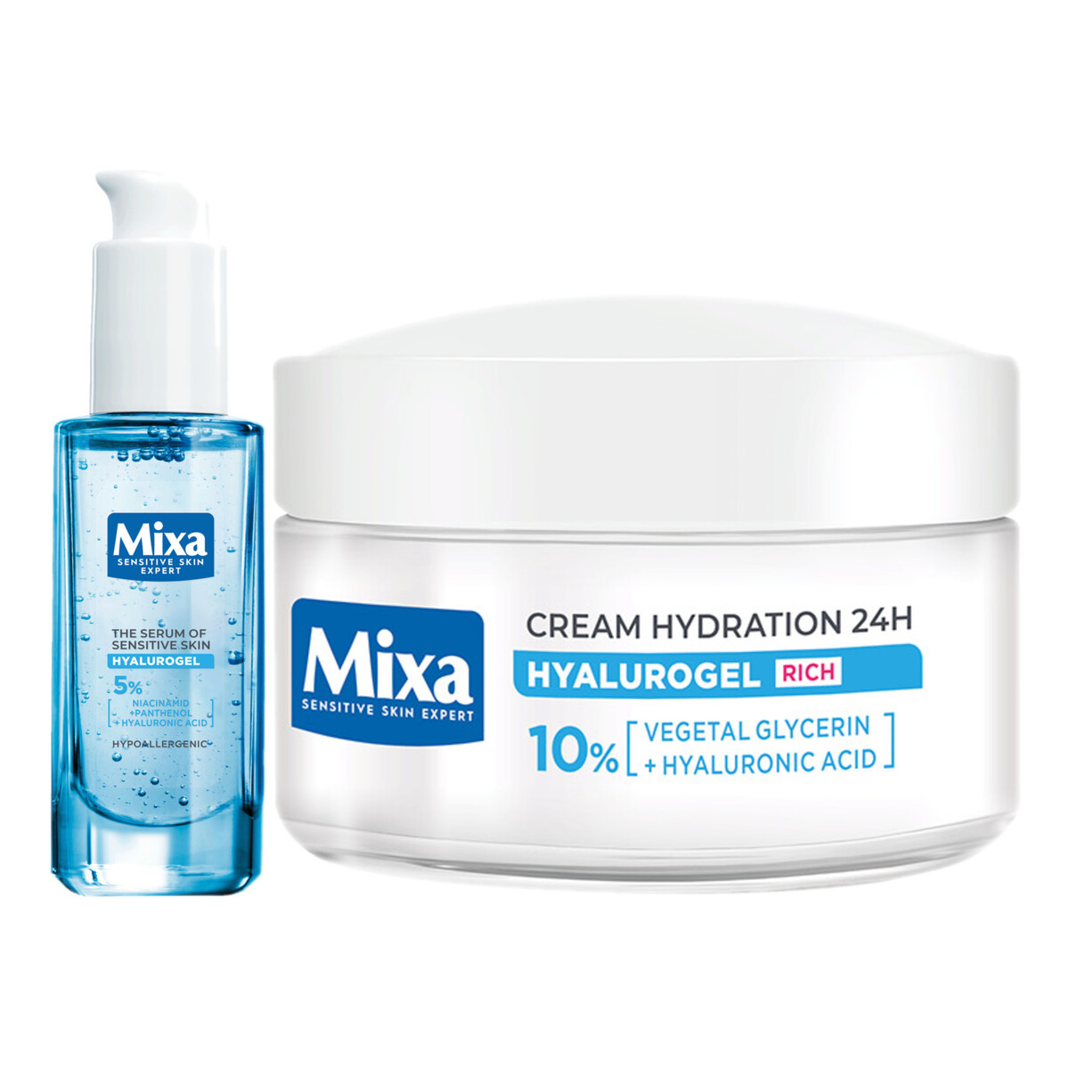 Mixa Hyalurogel Bogaty krem intensywnie nawilżający skóra wrażliwa odwodniona 50ml + Serum 30ml