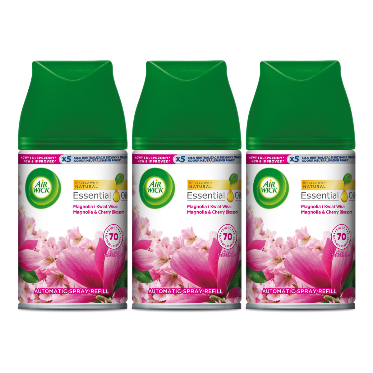 Air Wick Freshmatic Wkład do automatycznego odświeżacza powietrza Magnolia i Kwiat Wiśni 3x250ml