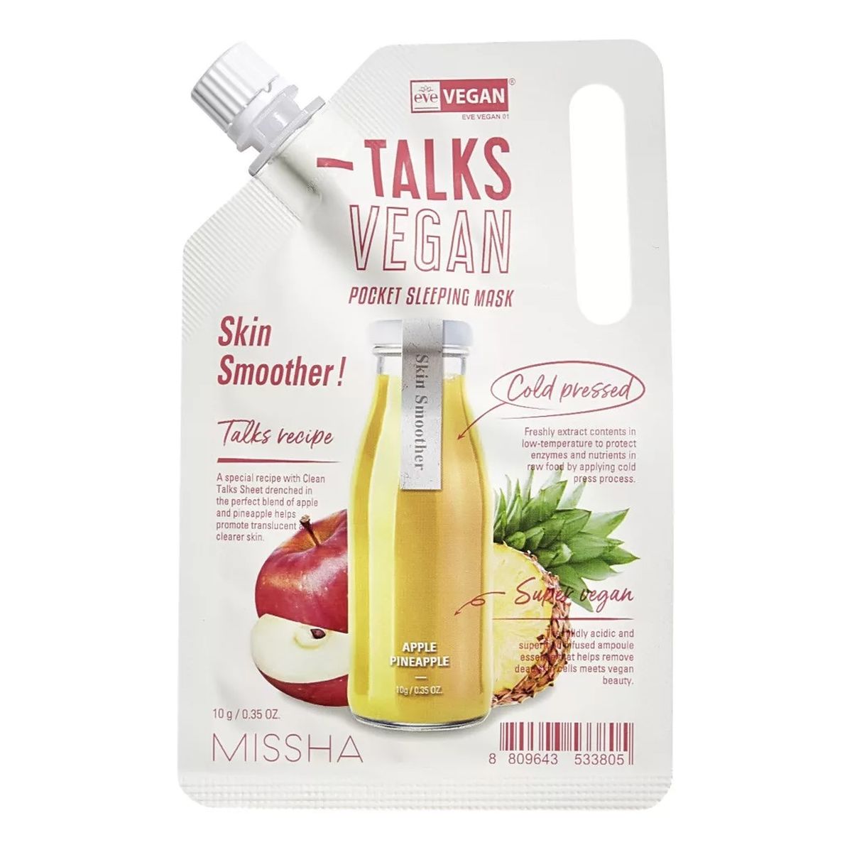 Missha Talks vegan squeeze pocket sleeping mask złuszczająca maseczka całonocna dla skóry szorstkiej skin smoother 10g 10g