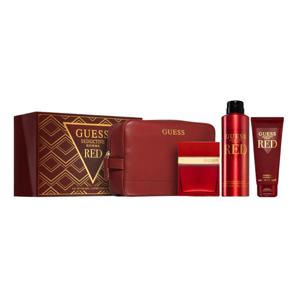 Guess Seductive Red Homme Zestaw woda toaletowa spray 100ml + żel pod prysznic 200ml + dezodorant spray 226ml + kosmetyczka